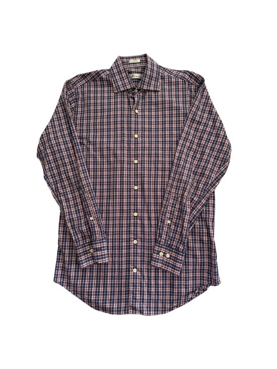 Peter Millar Other - Peter Millar Mens Medium Plaid Button-Up Long-Sleeve Shirt 100% Cotton Blue Pink